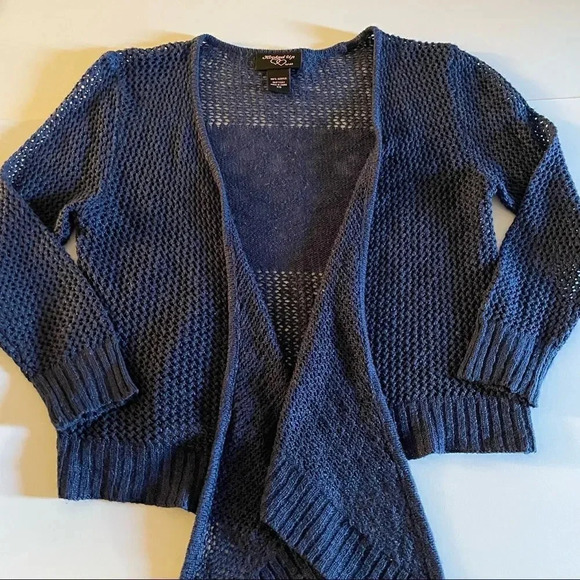 Y2K crop navy blue Open stitch knit cascade cardigan - Picture 1 of 14